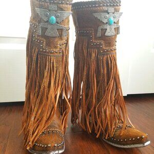 SOLD! Double D Ranch Thunderbeing Fringe Cowboy Boots by Old Gringo - Size 7.5